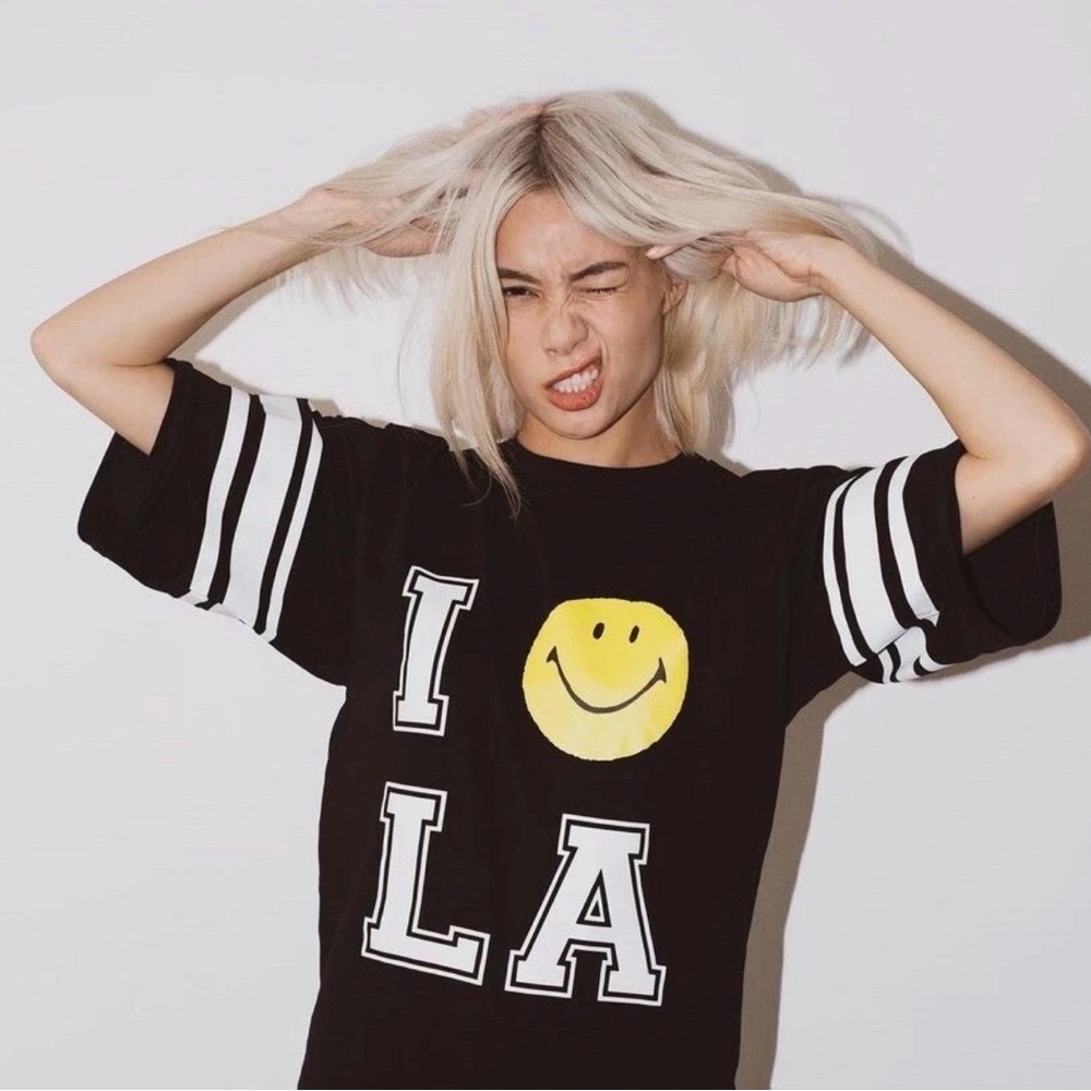 NWT Joshua Sanders x Smiley "I 😃 LA" Black Football Tee T Shirt XS $208